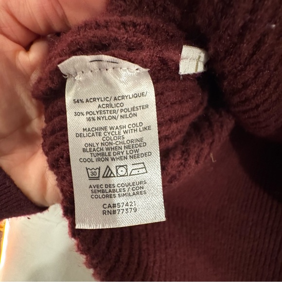 Ann Taylor Wine Chunky‎ Waffle Knit Sweater | Oversized Fisherman’s Style | S/M - Picture 6 of 6